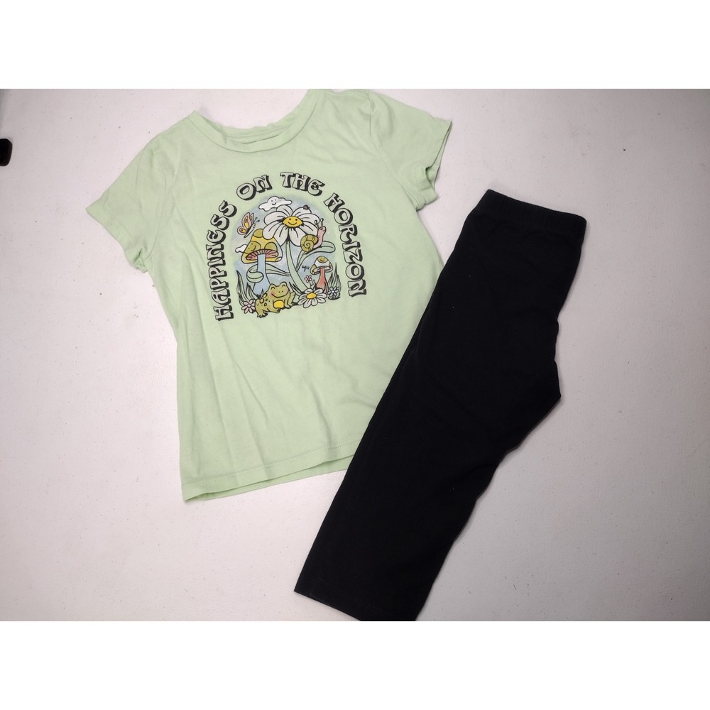 Old Navy Frog Mushroom Graphic Tee & Cat Jack Black Crop‎ Leggings Set S 6-6X